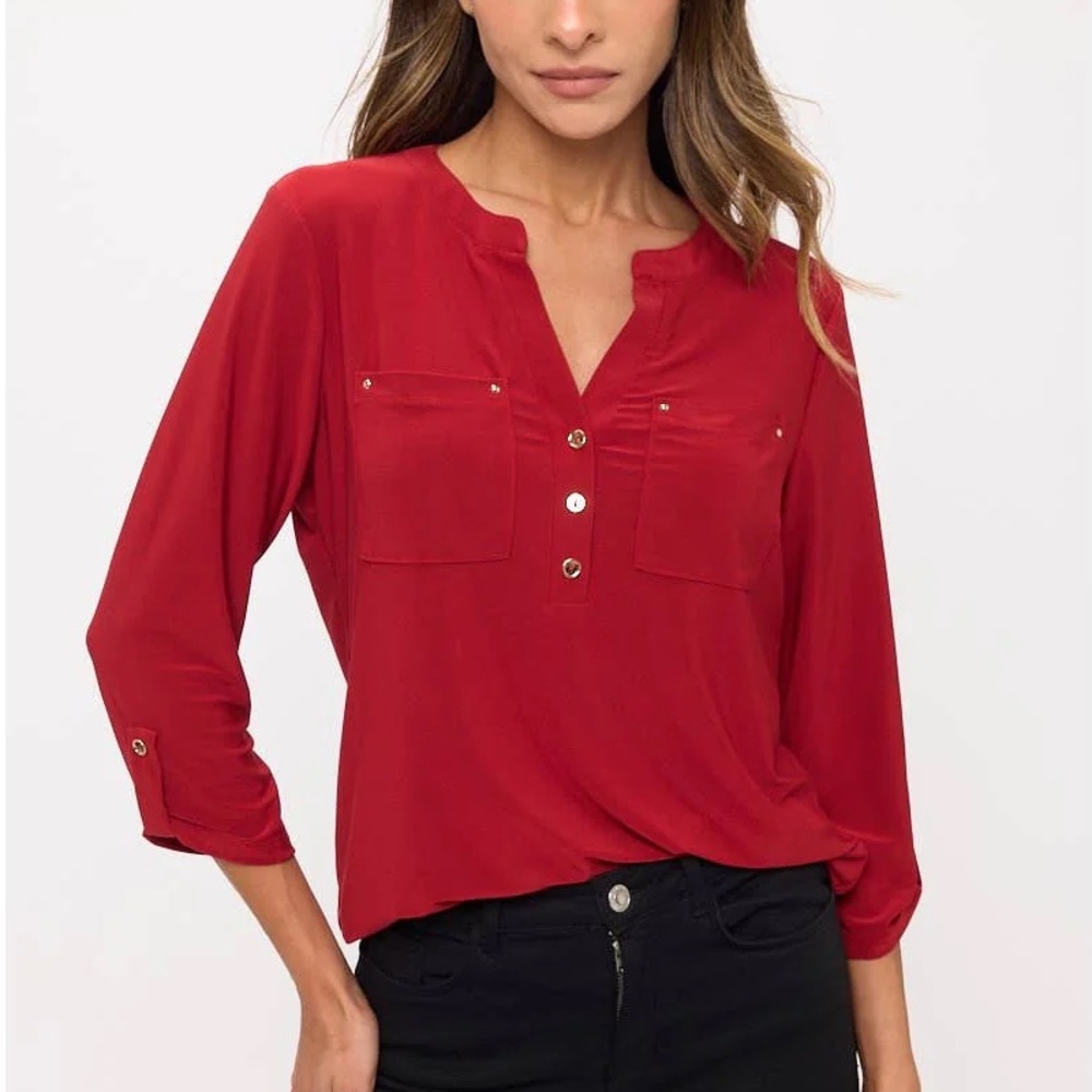 Women's Red Button-Up Blouse
